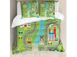 Abakuhaus Nursery Attività Copripiumino, Città Rurale, Antiacaro Adatto A Chi Soffre Di Allergie Con Federe, 155 Cm X 220 Cm - 80 X 80 Cm, Multicolore