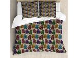 Abakuhaus Copripiumino Con Tatuaggi, Gatti Colorati, Antiacaro, Adatto A Chi Soffre Di Allergie, Con Federe, 200 Cm X 200 Cm - 80 X 80 Cm, Multicolore