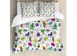 Abakuhaus Copripiumino Emoticon, Set Colorato Anni '80 In Stile Fumetto, Antiacaro E Anallergico Con Federe, 200 Cm X 200 Cm - 80 X 80 Cm, Multicolore