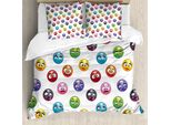 Abakuhaus Copripiumino Con Emoticon, Diverse Faccine Dei Cartoni Animati, Antiacaro, Adatto A Chi Soffre Di Allergie, Con Federe, 155 Cm X 220 Cm - 80 X 80 Cm, Multicolore