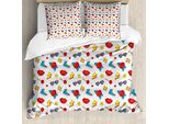 Abakuhaus Set Copripiumino Con Emoticon Per Letti Singoli, Fumetti Hipster Pop Art, Antiacaro E Anallergico Con Federa, 155 Cm X 220 Cm - 80 X 80 Cm, Giallo Rosso Blu