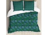 Abakuhaus Copripiumino In Foglia Di Banano, Fogliame Tropicale, Antiacaro, Adatto A Chi Soffre Di Allergie, Con Federe, 155 Cm X 220 Cm - 80 X 80 Cm, Verde Giada-Azzurro