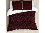 Abakuhaus Copripiumino Rosso E Nero, Romantico Motivo Vintage Con Rose, Antiacaro E Anallergico, Con Federe, 155 Cm X 220 Cm - 80 X 80 Cm, Grigio Antracite, Nero, Rosso