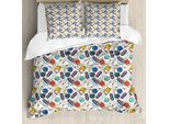 Abakuhaus Copripiumino Bowling, Colore Doodle Retro, Antiacaro, Adatto A Chi Soffre Di Allergie, Con Federe, 155 Cm X 220 Cm - 80 X 80 Cm, Multicolore