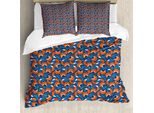 Abakuhaus Copripiumino Fuchs, Cuori E Fiori Doodle, Antiacaro, Adatto A Chi Soffre Di Allergie, Con Federe, 155 Cm X 220 Cm - 80 X 80 Cm, Blu Navy E Arancione
