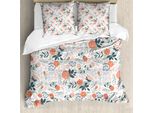 Abakuhaus Copripiumino Blumen, Shabby Natur Botanical, Antiacaro, Adatto A Chi Soffre Di Allergie, Con Federe, 200 Cm X 200 Cm - 80 X 80 Cm, Verde Mandorla Salmone