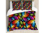 Abakuhaus Copripiumino Con Fiori, Fiori Colorati Vintage, Antiacaro, Adatto A Chi Soffre Di Allergie, Con Federe, 200 Cm X 200 Cm - 80 X 80 Cm, Multicolore
