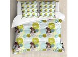 Abakuhaus Copripiumino Con Fiori, Foglie Color Pastello, Antiacaro, Adatto A Chi Soffre Di Allergie, Con Federe, 200 Cm X 200 Cm - 80 X 80 Cm, Giallo Verde Azzurro
