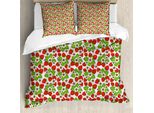 Abakuhaus Copripiumino Con Fiori, Fragole Estive, Antiacaro, Adatto A Chi Soffre Di Allergie, Con Federe, 155 Cm X 220 Cm - 80 X 80 Cm, Vermiglio, Verde, Rosa