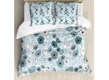 Abakuhaus Copripiumino Floreale, Doodle Floral Botanik, Antiacaro, Adatto A Chi Soffre Di Allergie, Con Federe, 155 Cm X 220 Cm - 80 X 80 Cm, Grigio Blu-Grigio Bianco