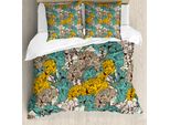 Abakuhaus Copripiumino Con Motivi Floreali, Disegno Vintage, Antiacaro, Adatto A Chi Soffre Di Allergie, Con Federe, 155 Cm X 220 Cm - 80 X 80 Cm, Terra Giallo Turchese