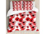 Abakuhaus Copripiumino Con Fiori, Papaveri Colori Vivaci, Antiacaro Adatto A Chi Soffre Di Allergie Con Federe, 155 Cm X 220 Cm - 80 X 80 Cm, Vermiglio Nero Bianco