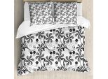 Abakuhaus Copripiumino Con Motivi Floreali, Monochrome Doodle Plants, Antiacaro E Anallergico, Con Federe, 155 Cm X 220 Cm - 80 X 80 Cm, Bianco E Nero