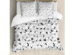 Abakuhaus Copripiumino Con Motivi Floreali, Oriental Leaf Designs, Antiacaro E Anallergico, Con Federe, 155 Cm X 220 Cm - 80 X 80 Cm, Bianco E Nero