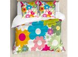 Abakuhaus Copripiumino Con Fiori, Ispirazione Anni '60, Antiacaro, Adatto A Chi Soffre Di Allergie, Con Federe, 155 Cm X 220 Cm - 80 X 80 Cm, Multicolore