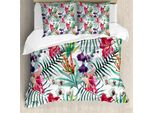 Abakuhaus Copripiumino Con Fiori, Acquerello Artistico Tropical, Antiacaro, Adatto A Chi Soffre Di Allergie, Con Federe, 155 Cm X 220 Cm - 80 X 80 Cm, Multicolore