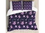 Abakuhaus Copripiumino Con Motivi Floreali, Design Floreale, Antiacaro, Adatto A Chi Soffre Di Allergie, Con Federe, 200 Cm X 200 Cm - 80 X 80 Cm, Viola Scuro, Bianco