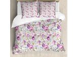 Abakuhaus Copripiumino Con Fiori, Foglie Dai Toni Pastello, Antiacaro, Adatto A Chi Soffre Di Allergie, Con Federe, 155 Cm X 220 Cm - 80 X 80 Cm, Viola Verde Azzurro