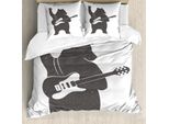 Abakuhaus Copripiumino Orso, Musica Chitarra Rock 'N' Roll, Antiacaro Adatto A Chi Soffre Di Allergie Con Federe, 200 Cm X 200 Cm - 80 X 80 Cm, Grigio Antracite Bianco