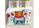 Abakuhaus Copripiumino Orso, Fiori Cartoon, Antiacaro, Adatto A Chi Soffre Di Allergie, Con Federe, 200 Cm X 200 Cm - 80 X 80 Cm, Multicolore