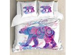 Abakuhaus Copripiumino Orso, Fantasia Astratta, Antiacaro, Adatto A Chi Soffre Di Allergie, Con Federe, 155 Cm X 220 Cm - 80 X 80 Cm, Rosa Pallido, Blu, Viola