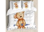 Abakuhaus Copripiumino Orso, Ombrello Teddy Bear Rain, Antiacaro Adatto A Chi Soffre Di Allergie Con Federe, 200 Cm X 200 Cm - 80 X 80 Cm, Sabbia, Marrone, Giallo Blu