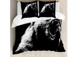 Abakuhaus Copripiumino Orso, Sketch Art Carnivore Roar, Antiacaro, Adatto A Chi Soffre Di Allergie, Con Federe, 155 Cm X 220 Cm - 80 X 80 Cm, Grigio Antracite Bianco