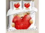 Abakuhaus Copripiumino Orso, Mascot Red Heart Romantico, Antiacaro, Adatto A Chi Soffre Di Allergie, Con Federe, 200 Cm X 200 Cm - 80 X 80 Cm, Sabbia, Marrone, Rosso