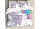 Abakuhaus Copripiumino Per Asilo Nido, Happy Animal Balloons, Antiacaro, Adatto A Chi Soffre Di Allergie, Con Federe, 155 Cm X 220 Cm - 80 X 80 Cm, Viola Multicolore