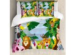 Abakuhaus Copripiumino Per Asilo Nido, Safari-Jungle Lustig, Antiacaro, Adatto A Chi Soffre Di Allergie, Con Federe, 200 Cm X 200 Cm - 80 X 80 Cm, Multicolore