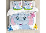 Abakuhaus Copripiumino Per Asilo Nido, Elefante Sul Prato, Antiacaro, Adatto A Chi Soffre Di Allergie, Con Federe, 155 Cm X 220 Cm - 80 X 80 Cm, Azzurro-Rosa-Verde