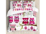 Abakuhaus Copripiumino Per Asilo Nido, Gufi E Rami Cartoon, Antiacaro, Adatto A Chi Soffre Di Allergie, Con Federe, 155 Cm X 220 Cm - 80 X 80 Cm, Viola Rosa Marrone