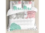 Abakuhaus Copripiumino Per Asilo Nido, Tema Famiglia Love, Antiacaro, Adatto A Chi Soffre Di Allergie, Con Federe, 200 Cm X 200 Cm - 80 X 80 Cm, Seafoam Pale Pink Grey