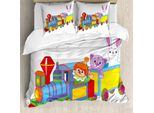 Abakuhaus Copripiumino Per Asilo Nido, Clown Cat HäSchen Zug, Antiacaro, Adatto A Chi Soffre Di Allergie, Con Federe, 200 Cm X 200 Cm - 80 X 80 Cm, Multicolore