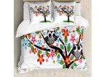 Abakuhaus Copripiumino Per Asilo Nido, 2 Gufi Civettuoli Su Un Albero, Antiacaro, Adatto A Chi Soffre Di Allergie, Con Federe, 200 Cm X 200 Cm - 80 X 80 Cm, Multicolore