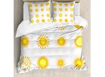 Abakuhaus Copripiumino Giallo E Bianco, Sunny Sommer, Antiacaro, Adatto A Chi Soffre Di Allergie, Con Federe, 200 Cm X 200 Cm - 80 X 80 Cm, Marigold Bianco