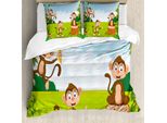 Abakuhaus Copripiumino Per Asilo Nido, 3 Monkeys Safari, Antiacaro, Adatto A Chi Soffre Di Allergie, Con Federe, 155 Cm X 220 Cm - 80 X 80 Cm, Azzurro, Marrone, Verde