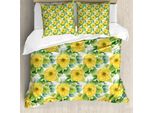Abakuhaus Copripiumino Con Fiori Gialli, Piante Da Giardino, Antiacaro, Adatto A Chi Soffre Di Allergie, Con Federe, 155 Cm X 220 Cm - 80 X 80 Cm, Giallo Verde Felce