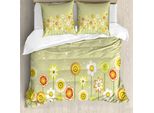 Abakuhaus Copripiumino Con Fiori Gialli, Prato, Antiacaro, Adatto A Chi Soffre Di Allergie, Con Federe, 155 Cm X 220 Cm - 80 X 80 Cm, Verde Pallido Giallo