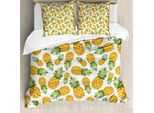 Abakuhaus Copripiumino Giallo E Bianco, Ananas Maturo, Antiacaro, Adatto A Chi Soffre Di Allergie, Con Federe, 200 Cm X 200 Cm - 80 X 80 Cm, Terra Giallo, Verde, Bianco