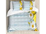 Abakuhaus Copripiumino Con Fiori Gialli, Saesonal Giardino, Antiacaro, Adatto A Chi Soffre Di Allergie, Con Federe, 200 Cm X 200 Cm - 80 X 80 Cm, Giallo Azzurro