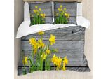 Abakuhaus Copripiumino Con Fiori Gialli, Bouquet Di Narcisi, Antiacaro, Adatto A Chi Soffre Di Allergie, Con Federe, 155 Cm X 220 Cm - 80 X 80 Cm, Giallo Grigio