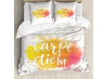 Abakuhaus Copripiumino Giallo E Bianco, Carpe Diem Kunst, Antiacaro, Adatto A Chi Soffre Di Allergie, Con Federe, 200 Cm X 200 Cm - 80 X 80 Cm, Calendula Gialla Rosa