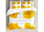 Abakuhaus Copripiumino Con Fiori Gialli, Motivo Giardino, Antiacaro, Adatto A Chi Soffre Di Allergie, Con Federe, 155 Cm X 220 Cm - 80 X 80 Cm, Senape Bianco
