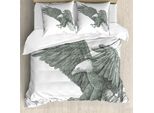 Abakuhaus Adler Copripiumino, Disegno Monocromatico, Antiacaro, Adatto A Chi Soffre Di Allergie, Con Federe, 155 Cm X 220 Cm - 80 X 80 Cm, Nero, Grigio, Bianco
