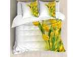 Abakuhaus Copripiumino Con Fiori Gialli, Tulipani Romantici, Antiacaro, Adatto A Chi Soffre Di Allergie, Con Federe, 200 Cm X 200 Cm - 80 X 80 Cm, Senape Verde Felce