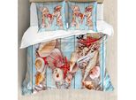Abakuhaus Lettera M Copripiumino, Ispirazione Acquatica, Antiacaro, Adatto A Chi Soffre Di Allergie, Con Federe, 155 Cm X 220 Cm - 80 X 80 Cm, Corallo Scuro, Azzurro Pallido