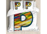 Abakuhaus Lettera P Copripiumino, Stile Boho A Tema Bebè, Antiacaro, Adatto A Chi Soffre Di Allergie, Con Federe, 155 Cm X 220 Cm - 80 X 80 Cm, Blu Notte, Giallo, Rosso