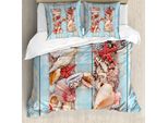 Abakuhaus Lettera H Copripiumino, Conchiglie Stelle Marine, Antiacaro, Adatto A Chi Soffre Di Allergie, Con Federe, 200 Cm X 200 Cm - 80 X 80 Cm, Corallo Scuro Azzurro Pallido