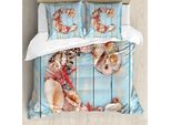 Abakuhaus Lettera C Copripiumino, Design Marine Life C, Antiacaro, Adatto A Chi Soffre Di Allergie, Con Federe, 155 Cm X 220 Cm - 80 X 80 Cm, Corallo Scuro, Azzurro Pallido